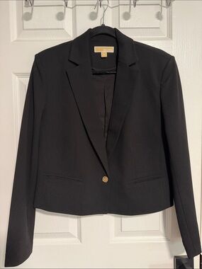 Michael Kors Black Women's Tailored Single-Button Blazer with Gold Accent